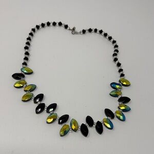 Vintage Black and Aurora Borealis Marquise Crystal necklace